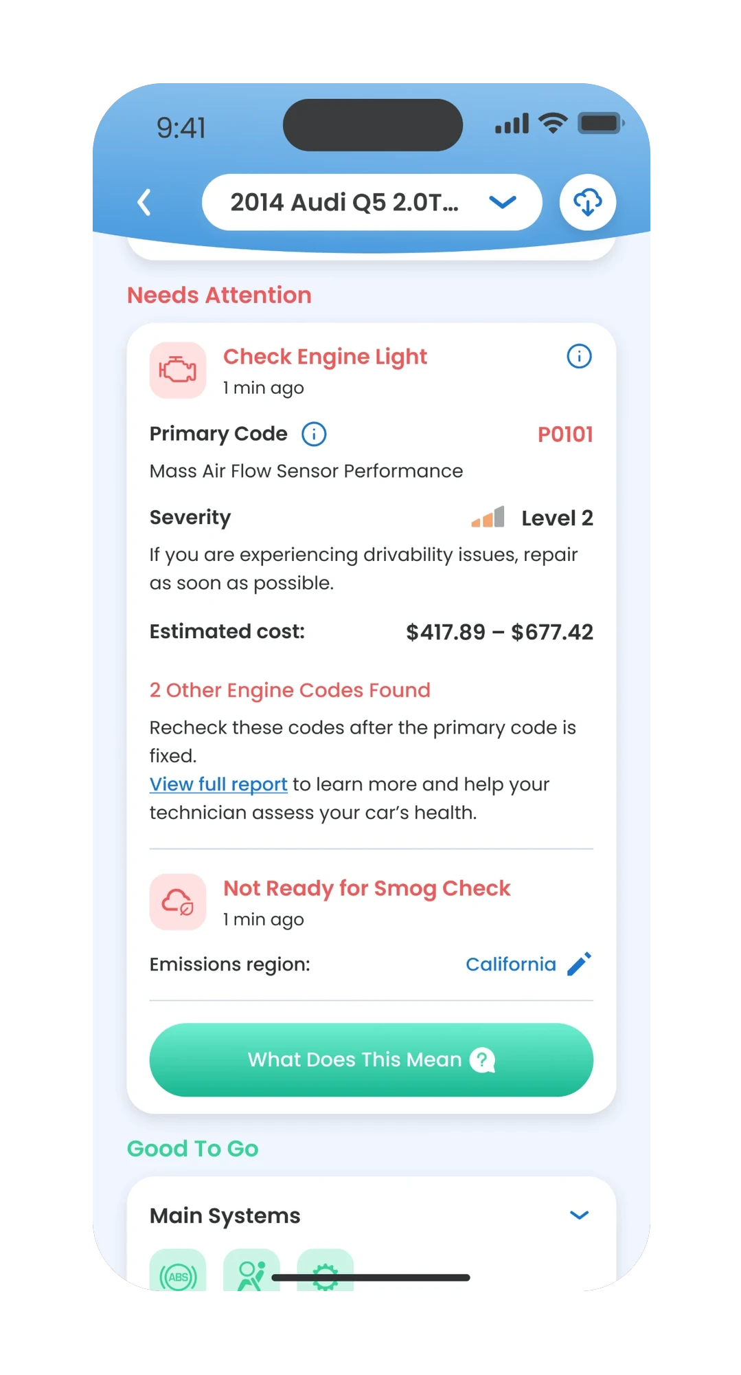 CarMD Connect app screenshot